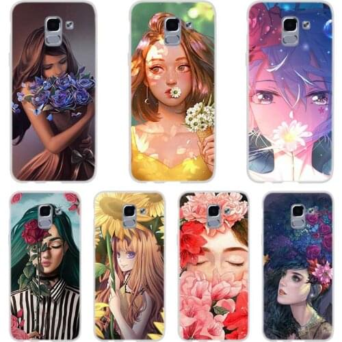 Phone case For Samsung Galaxy J6 J4 J8 Plus J7 2018 J3 J5 J7 Prime Pro 2017 2016 Covers Girl in the flowers