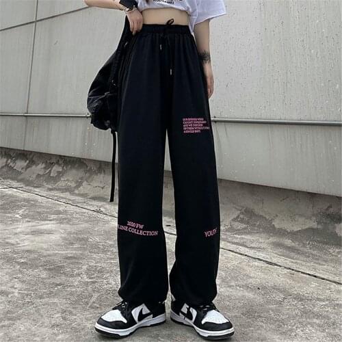 Black Letter Print Pants Female Pants High Waist Punk Women Joggers Casual Pantalones Mujer Pants Summer Womens Trousers Girls