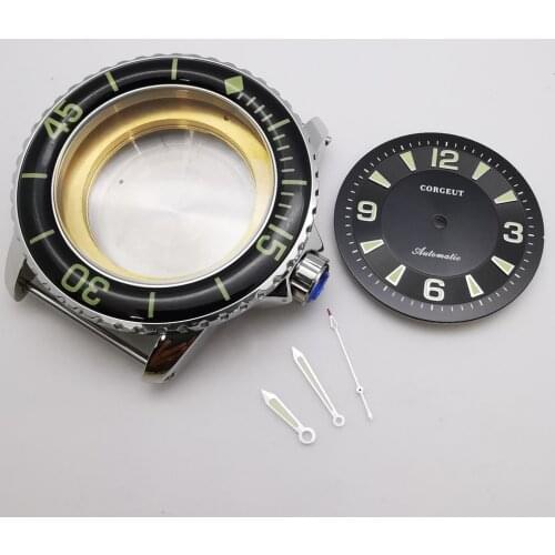 45mm black rotating bezel luminous watch case dial and hands, suitable for NH35A, NH36 movement watch parts