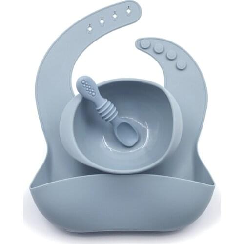 Baby Stuff Tableware Silicone Sucker Bowl Waterproof BPA free Baby Bibs children Toddle Feeding Plate And Handle Spoon