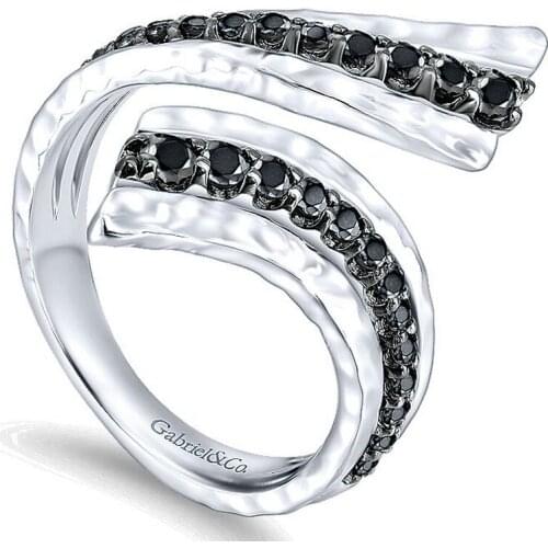 Gabriel 925 Silver color Hammered three layers Party ring Black and white Spinel Open Size Finger Ring Jewelry New Hot
