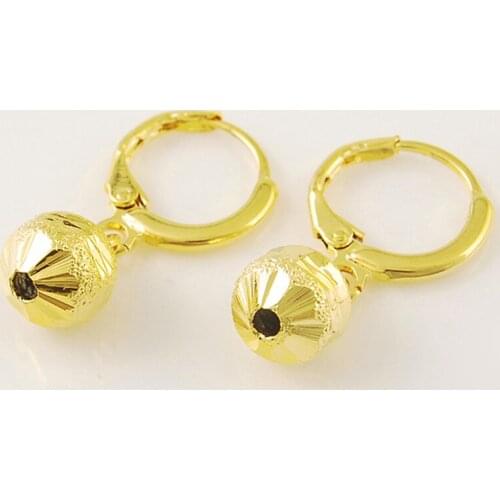 Brand New Fashion 24k Gold Color Round Ball Hoop Earrings for Women Gold Filled Jewelry