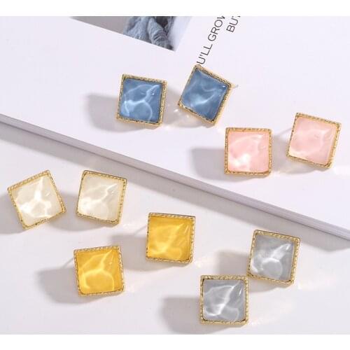 HF JEL Colorful Square Resin Stud Earrings for Women Small Minilist Stud Earrings Korean Fashion Aretes De Mujer