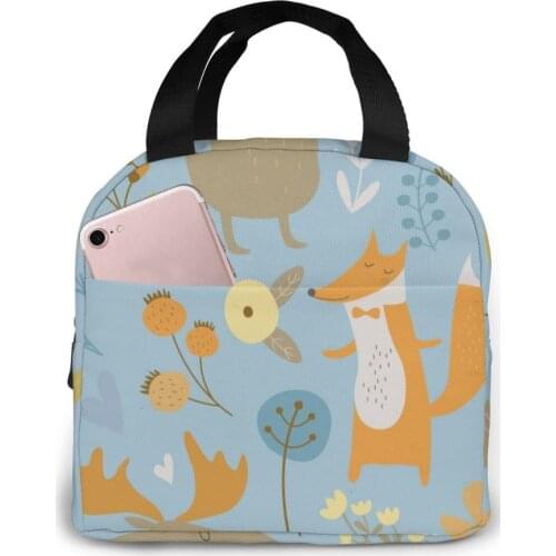 Insulated Lunch Bag Thermal Cute Forest Animal Tote Bags Cooler Picnic Food Lunch Box Bag For Kids Women Girls Men Children