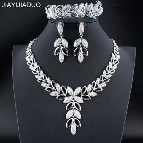 Jiayijiaduo Silver Color Wedding Jewelry Set 4PS Leaf Necklace Earrings Bracelet Ring Set for Womens Dresses Accessories new