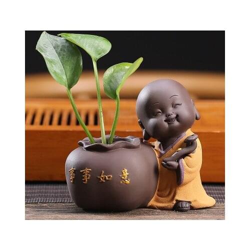 Creative cute little monk flower tea pet ornaments boutique can be raised purple clay tea table tea accessories small hydroponic