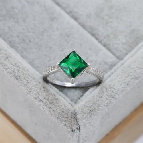 Best selling European and American S925 silver fashion wedding ring square zircon dark green crystal luxury jewelry womens gift