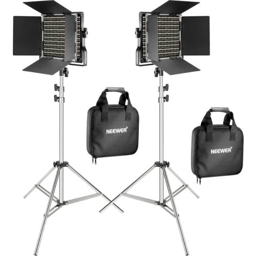 Neewer LED lights 660 Video lighting with 190cm stainless steel stand Kit:LED Bi-color light with U-bracket,Barndoor 3200-5600k