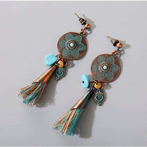 New 2020 Bohemian Tassel Metal Long Earrings Colorful Silk Fabric Draping Tassel Earrings Women Thailand Jewelry