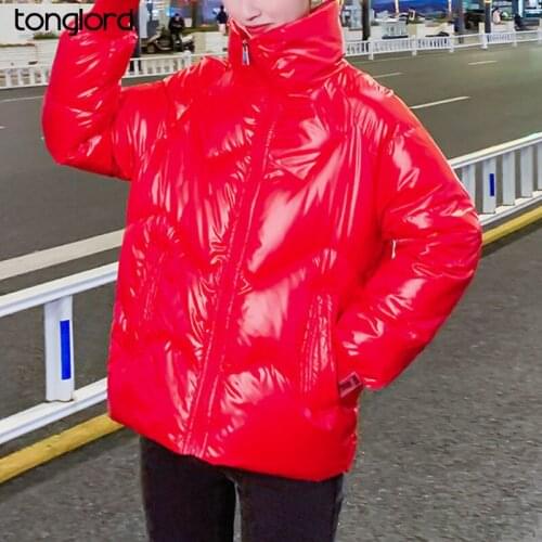 New Thick Parkas Coats Winter Jackets Women Short Autumn jackets Female Glossy Windbreaker Overcoat Loose Outwear With Pockets