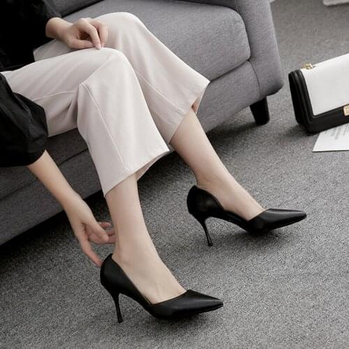 New Spring Woman High Heel Ladies Shoes Fashion Solid office High-quality advanced Leather Basic Thin Heels Women Shoes W37-17