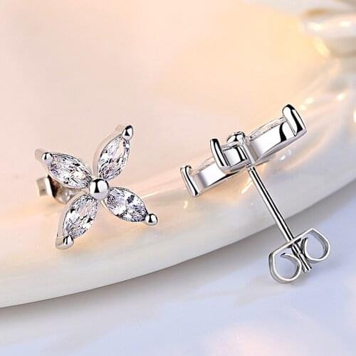 Wholesale 20 pairs/lot Shiny Cross Zirconia Flower Stud Earrings Fashion Earring Party Jewelry Accessories Gift for Women