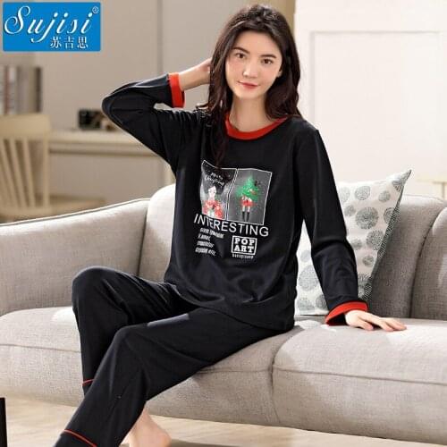 Autumn Long-sleeved Ladies Pajamas, Cotton Round Neck Pullover, Student Japanese and Korean Girl Homewear, Plus Size Pajamas Set