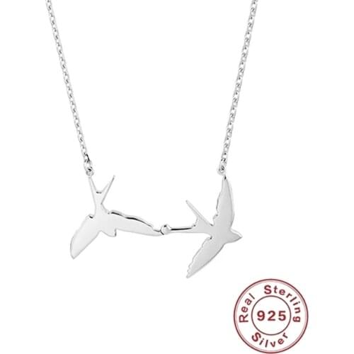 925 Sterling Silver Double Flying Birds Swallow Necklace For Women Simple Charm Pendant Choker Jewelry Accessories Creative Gift