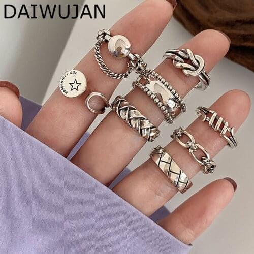 Punk 925 Sterling Silver Rings for Women Hiphop Vintage Heart Geometric Handmade Thai Silver Ring Birthday Party Jewelry Gifts