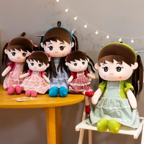 45-90cm Kawaii Beautiful Girls With Plaid Skirt Plush Toys Stuffed Dolls Soft Pillow For Kids Birthday Girls Valentine Gifts