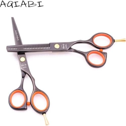Professional Hair Scissors 1014A 5.5" AQIABI Stainless 440C Black Barber Cutting Scissors Thinning Shears Hairdressers Scissors