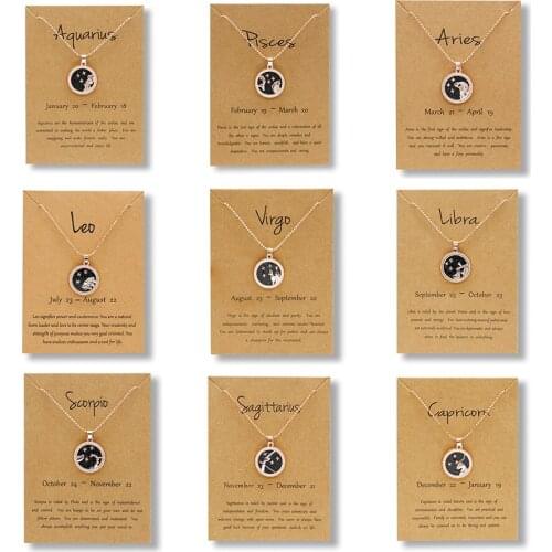 Rose Gold Color 12 Constellation Coins Necklace Women Daytime Night White Black Resin Virgo Taurus Leo Short Chain Necklace Gift