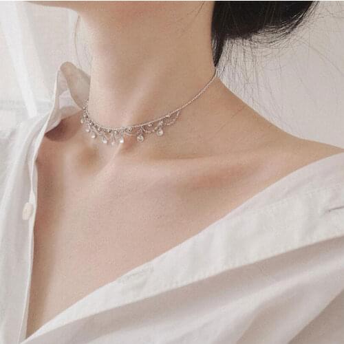 925 Sterling Silver Waterdrop Zircon Choker Necklace For Women Clavicle Chain Necklace Jewelry Gifts S-N245