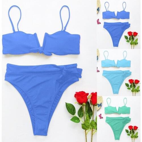 Sexy Bikinis Women Two Piece Brazilian Swimsuit Sexy Solid Bandeau Push Up Bikini Set Beachwear Padded Swimwear Bathing Suit