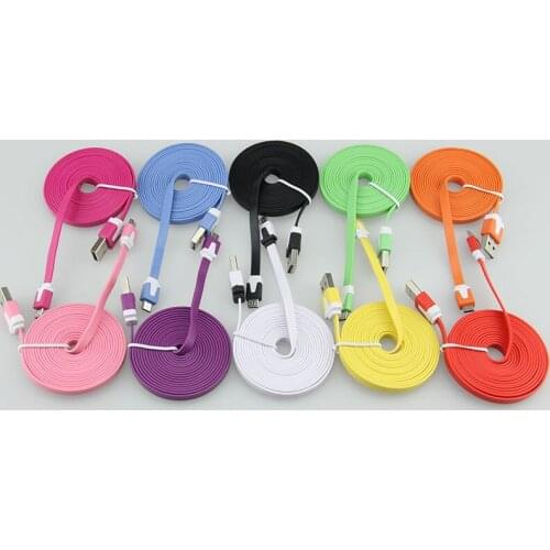 Cell phone 2M 3FT Colorful Noodle Flat Cable V8 Micro USB Data Charger Cable For Samsung S6/S7 Xiaomi Micro USB Cable 100pcs/lot