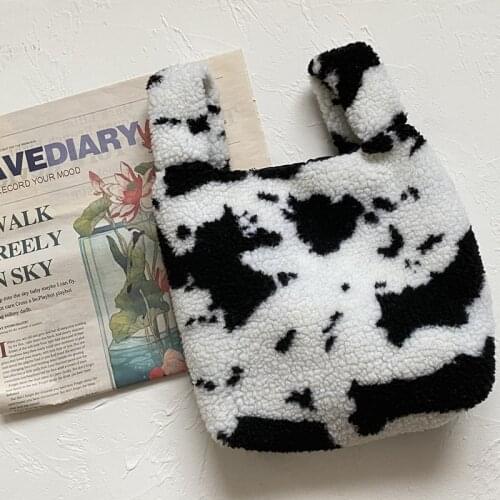 Retro Ins Cow Handbag Student Shoulder Bag Plush Vest Bag Cute Girls Heart Vest Bag Female Bag Female 2020 Shoulder Bag Female