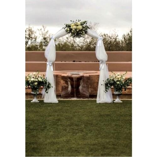 Wedding Backdrop White Curtain with Grass Background Celebration Photo Booth Studio Decor