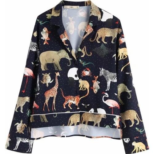 Loose Women Shirt Long Sleeve Spring 2020 New Fashion Animals Prints Black Blouse Modern Lady Casual Tops