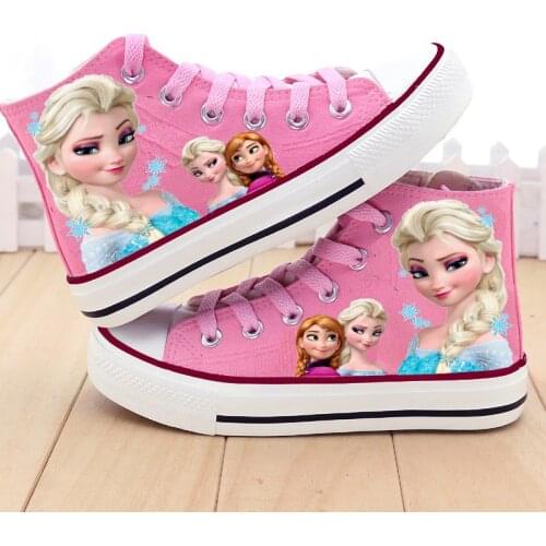 Disney cartoon girl princess elsa shoes high-top childrens canvas shoes frozen sneakers student Non-slip and lightweight shoes