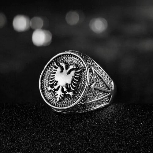 Cxwind Retro Albania Flag Logo Design Ring Double Headed Eagle Rings Russian Emblem Men Jewelry Vintage Ring Party Gift Jewelry