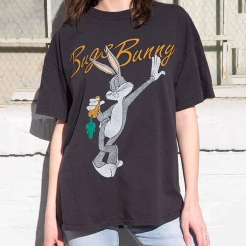 Bunny Rabbit Cartoon Vintage T Shirts High Quality College Girls Streetwear Oversized Tshirts 2021 New Summer Tees Harajuku Tops