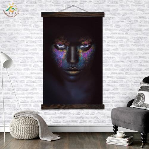 Black and Neon Color Girl Vintage Posters and Prints Scroll Painting Canvas Wall Art Pictures Frame Painting Home Decoration
