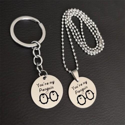 You Are My Penguin Stainless Steel Pendant Necklaces Keychain Keyring DIY SET Jewelry Lovers Gift Birthday
