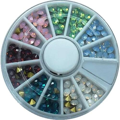 Japanese nail art fashion 1 wheel of 6 colors mixture opal color pointy back nail art glass rhinestone glitter crystal 120pcs