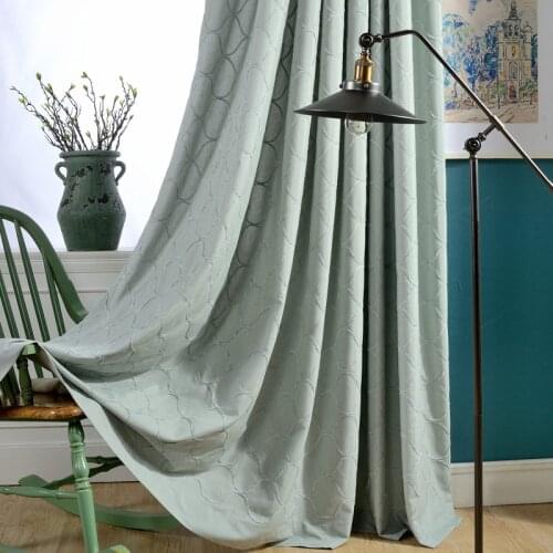 European Green Geometric Curtains for Living Room Bedroom Beige Linen Window Curtain Treatments Drapes Panel Curtains Decor