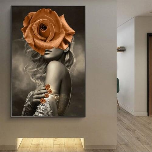 Scandinavian Flower Woman Posters Wall Art Abstract Interior Paintings Prints Nordic Canvas Pictures for Home Cuadros Decoration