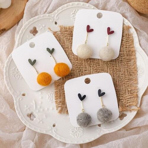 Korean Style Colorful POMPON Earrings for Women Cute Spray Love Heart Hairball Long Statement Dangle Earrings Brincos 2020