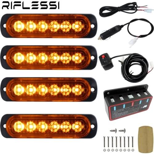 1 Set Red Blue Car Police Lights Ambulance Trailer Auto Motorcycle Strobe Lights 12V 24V White Amber Flash Lamps With Switch