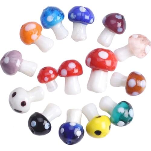 10pcs Mushroom Shape 10x13mm 12x16mm 15x18mm Handmade Lampwork Glass Loose Crafts Beads Lot For Jewelry Making DIY Findings