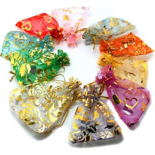 New Promotion 10pcs/lot 4 Size Random Mix Colors Jewelry Packing Drawable Organza Bags Wedding Gift Bags & Jewelry Pouches