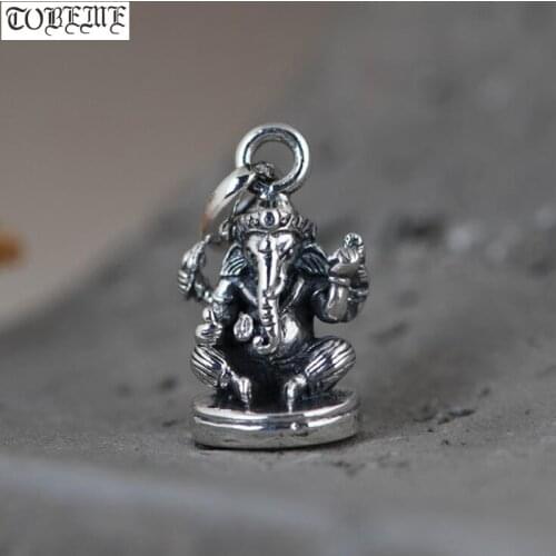 100% 925 Silver Tibetan Ganesh Buddha Pendant Buddhist Ganesa Buddha Pendant Good Luck Elephant-nose Buddha Amulet
