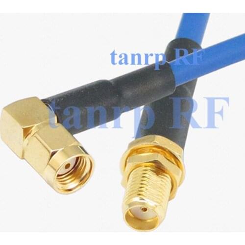 15CM coaxial Flexible blue jacket jumper cable RG402 6inch SMA female jack to RP SMA male right angle RF adapter connector