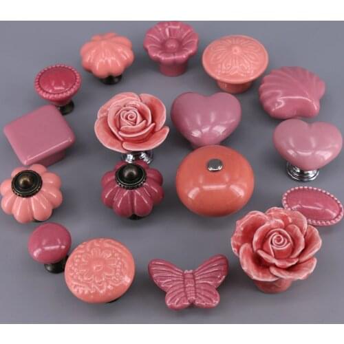 1xPink Color Series Ceramic Cupboard Cabinet Door Knobs Drawer Pulls Girls Room Pull Knob Creative Designed Furniture Hardware