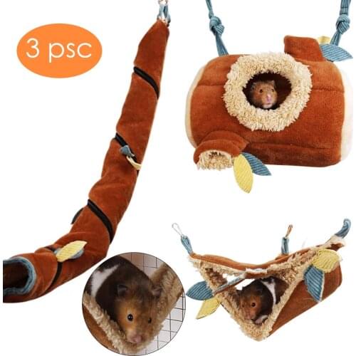 3pcs Hamster Hammock Hanging Fleece Bed Play Tunnel Cage Accessories Suitable For Small Pets Hamsters Mice Hedgehog Guinea Pig