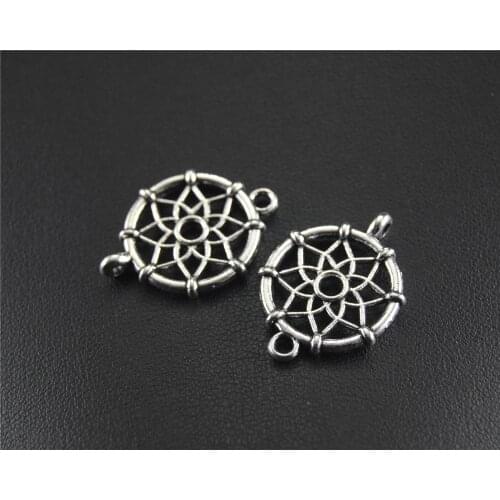 30pcs Silver Color Round Net Link Charm Connector DIY Necklace Bracelet Findings 17x23mm A1489