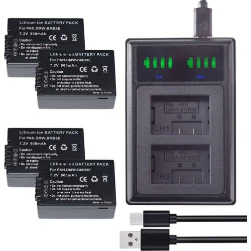4x DMW-BMB9 Battery + LCD USB Dual Charger for Panasonic LUMIX DMC-FZ70 FZ72 DE-A84B BTC4 FZ100