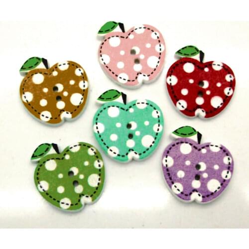 50pcs 20x19mm Random Mixed Apples Pattern Wooden Buttons For Clothes Crafts Sewing Scrapbooking DIY Accessories