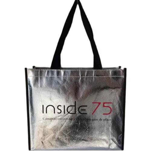 500Pcs/ Lot Customized Classic Shopping Bag Gold Silver Lamination Metallic Non Woven Bag with Logo Eco Friendly