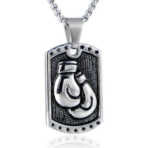Gold Silver Color Domineering Boxing Gloves Pendant Energy Dog Tag Necklace for Men Boy Stainless Steel 24Inch Chain Jewelry