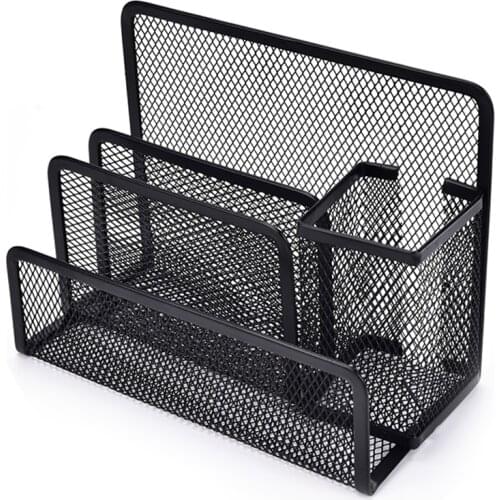 Black Metal Mesh Desk Organizer Desktop Letter Sorter Mail Tray File Organiser Office Home Bookends Book Holder Business